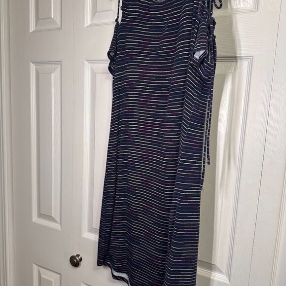 Maurices Blue Striped 24/7 Dress Elbow Sleeve Lace Up Arm & Shoulder Women's Med - Picture 6 of 11